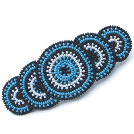 Beaded Hair Barrette French Clip Blue Black Seed Beads Rossette