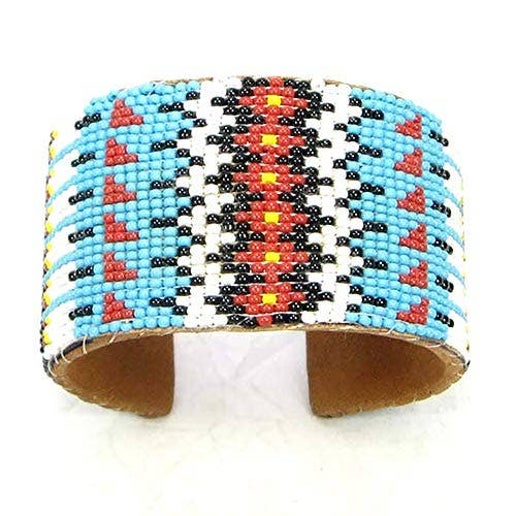 Seed Beads Beaded Hard Cuff Bracelet (Blue Red White)