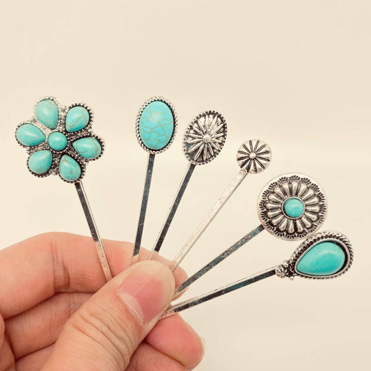 Western Style Vintage Turquoise Hairpin Hair Clip
