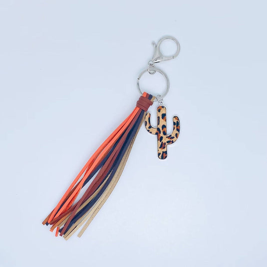 Western Style Colored Tassel Leopard Cactus Keychains